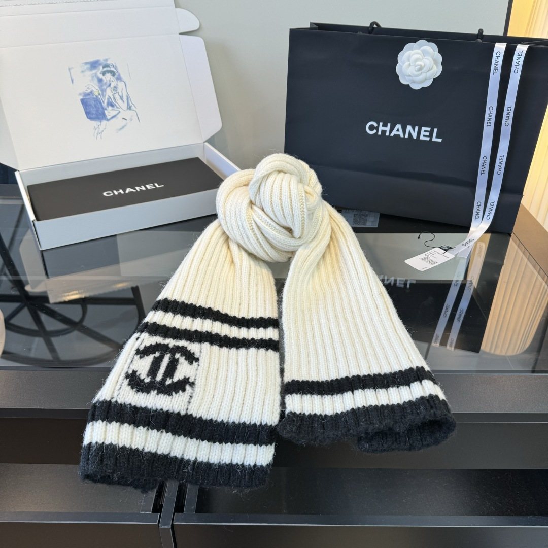Chanel Rib-Knit Striped Scarf product image 1, provided for visual reference and product detail review