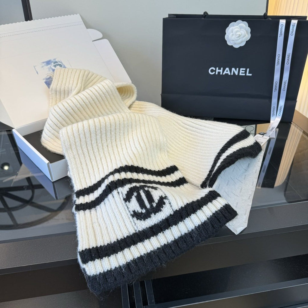 Chanel Rib-Knit Striped Scarf product image 5, provided for visual reference and product detail review
