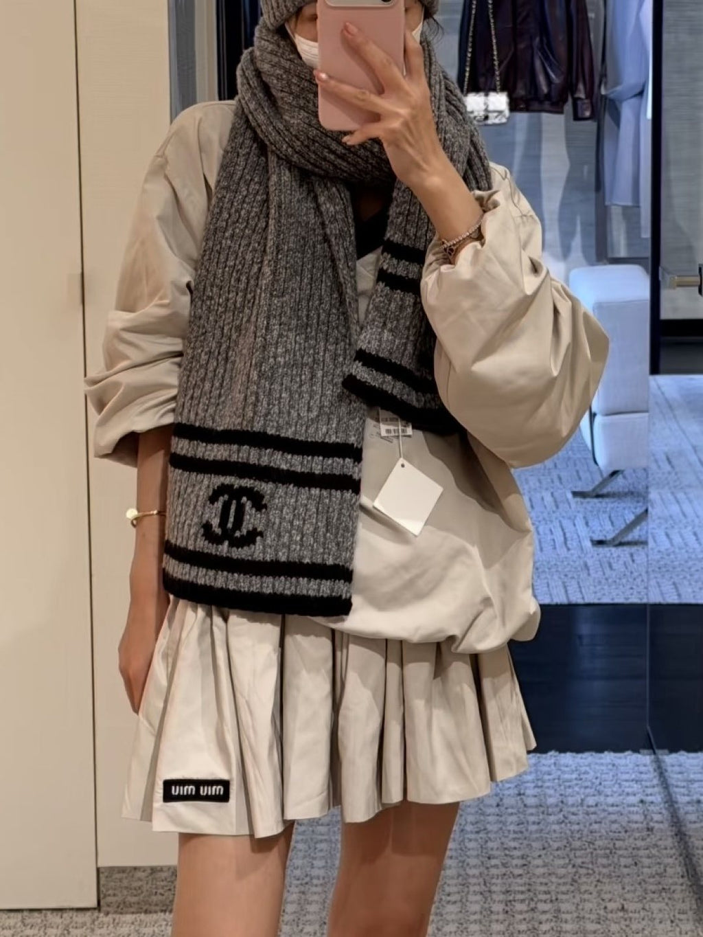 Chanel Rib-Knit Striped Scarf product image 2, provided for visual reference and product detail review