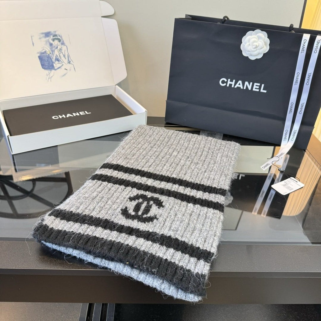 Chanel Rib-Knit Striped Scarf product image 8, provided for visual reference and product detail review