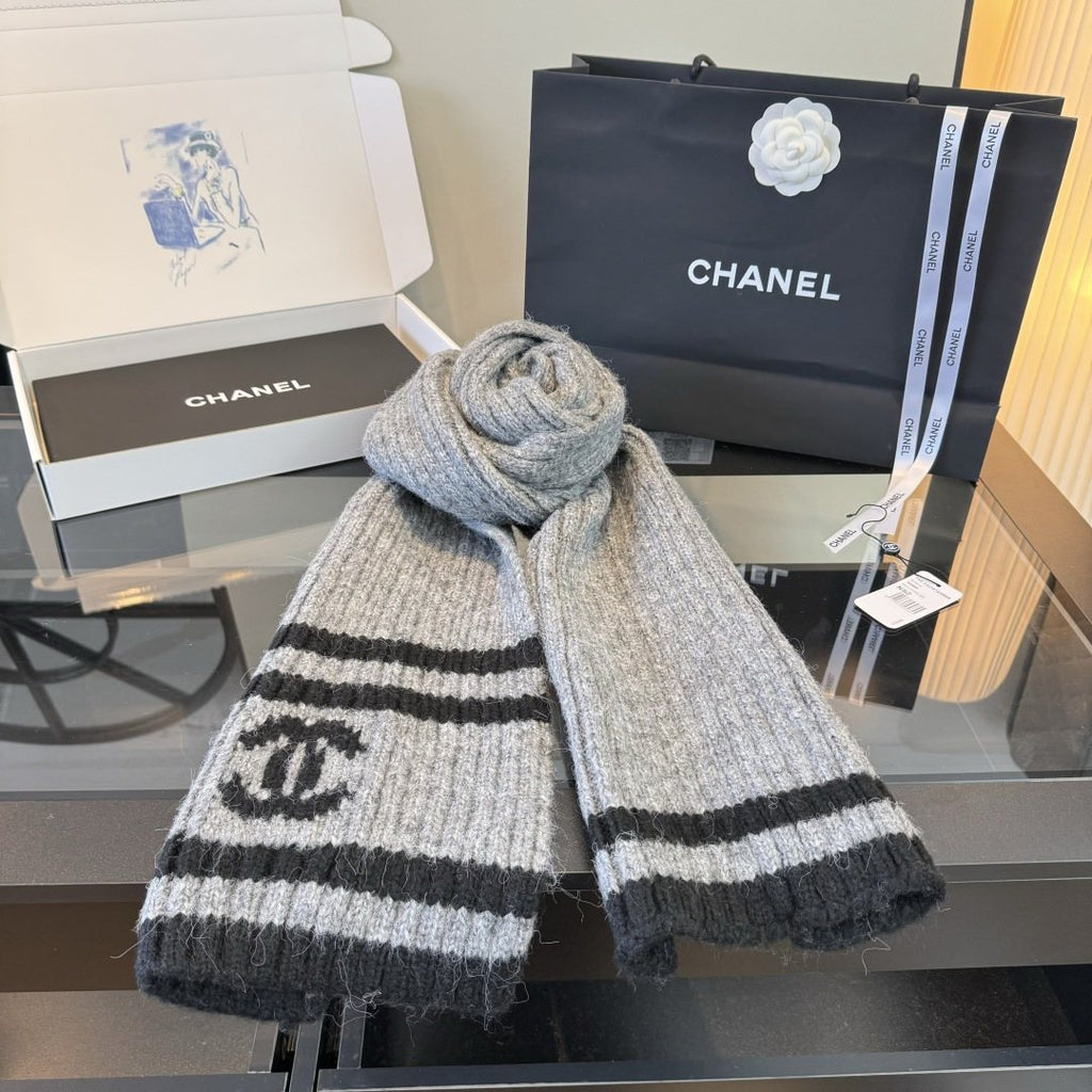 Chanel Rib-Knit Striped Scarf product image 6, provided for visual reference and product detail review