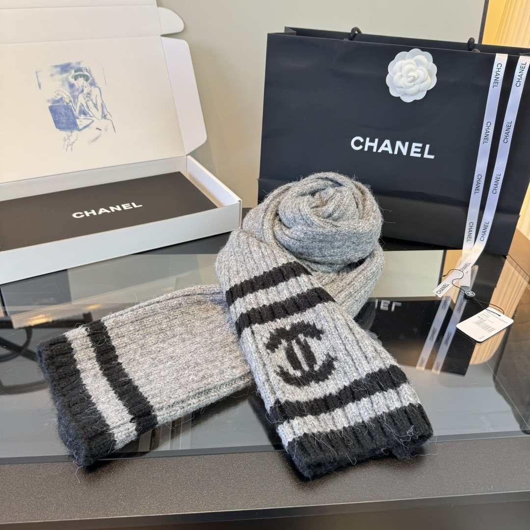 Chanel Rib-Knit Striped Scarf product image 4, provided for visual reference and product detail review