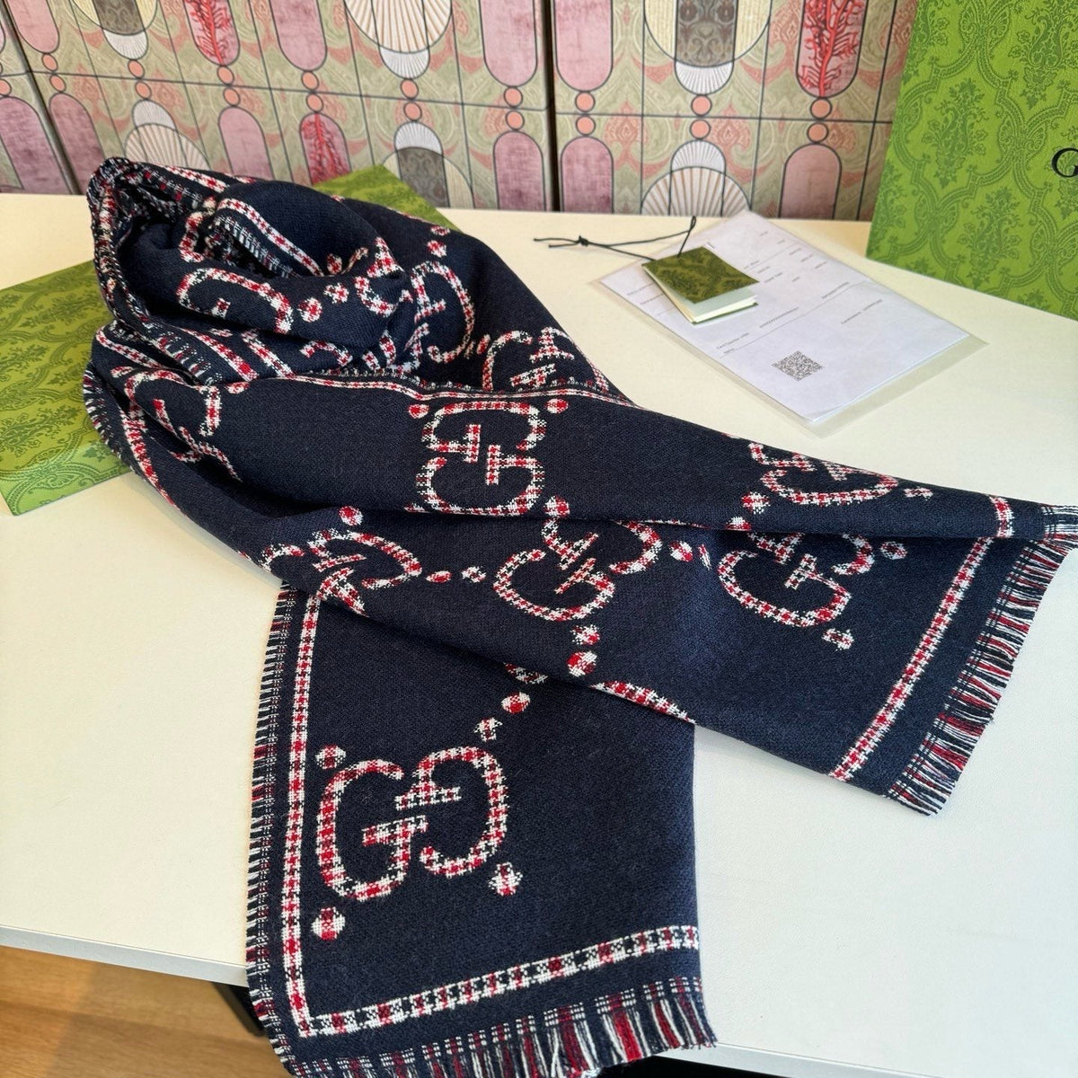 Gucci Fringed Monogram-Style Scarf product image 6, provided for visual reference and product detail review