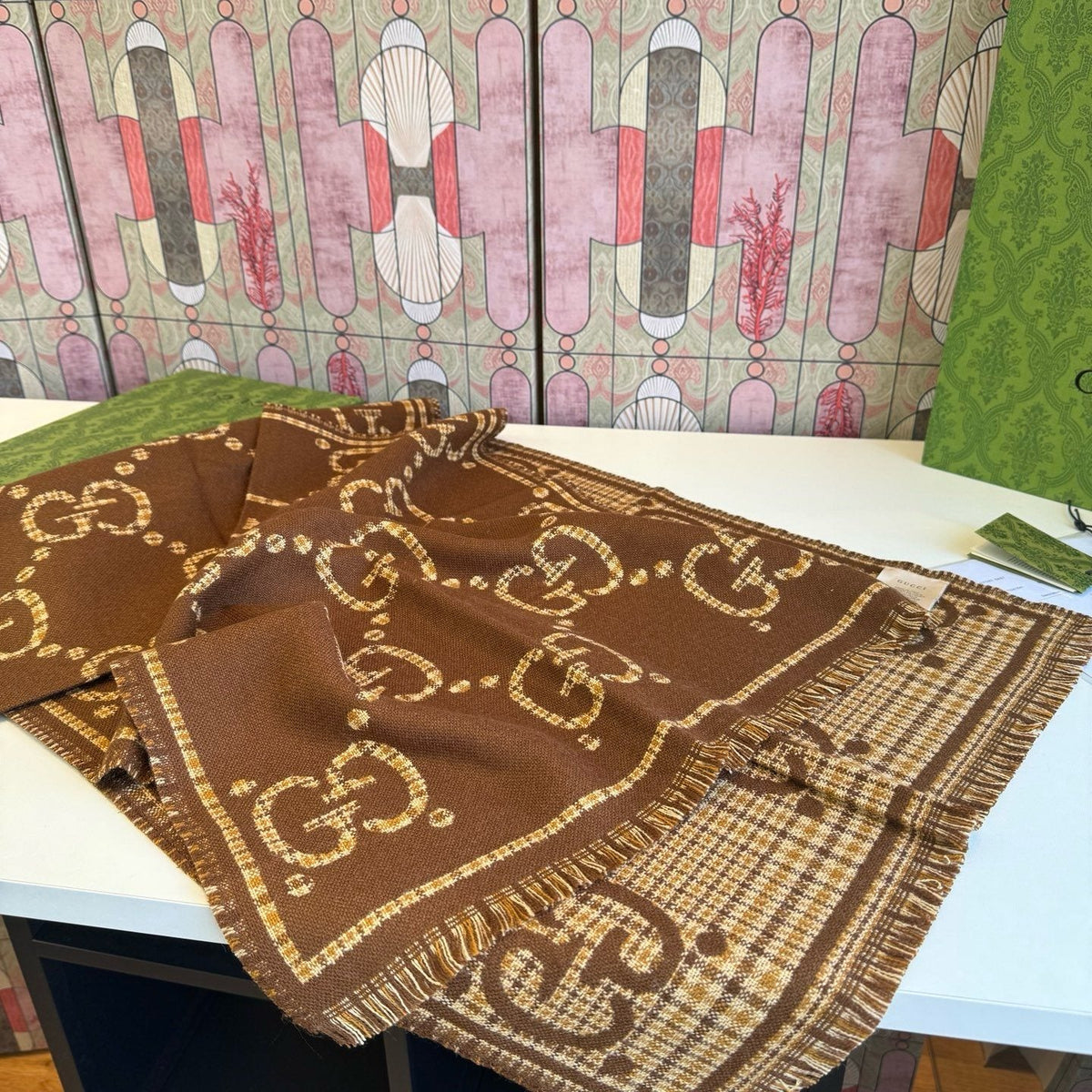 Gucci Fringed Monogram-Style Scarf product image 7, provided for visual reference and product detail review