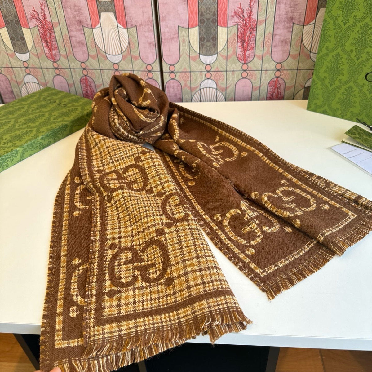 Gucci Fringed Monogram-Style Scarf product image 8, provided for visual reference and product detail review