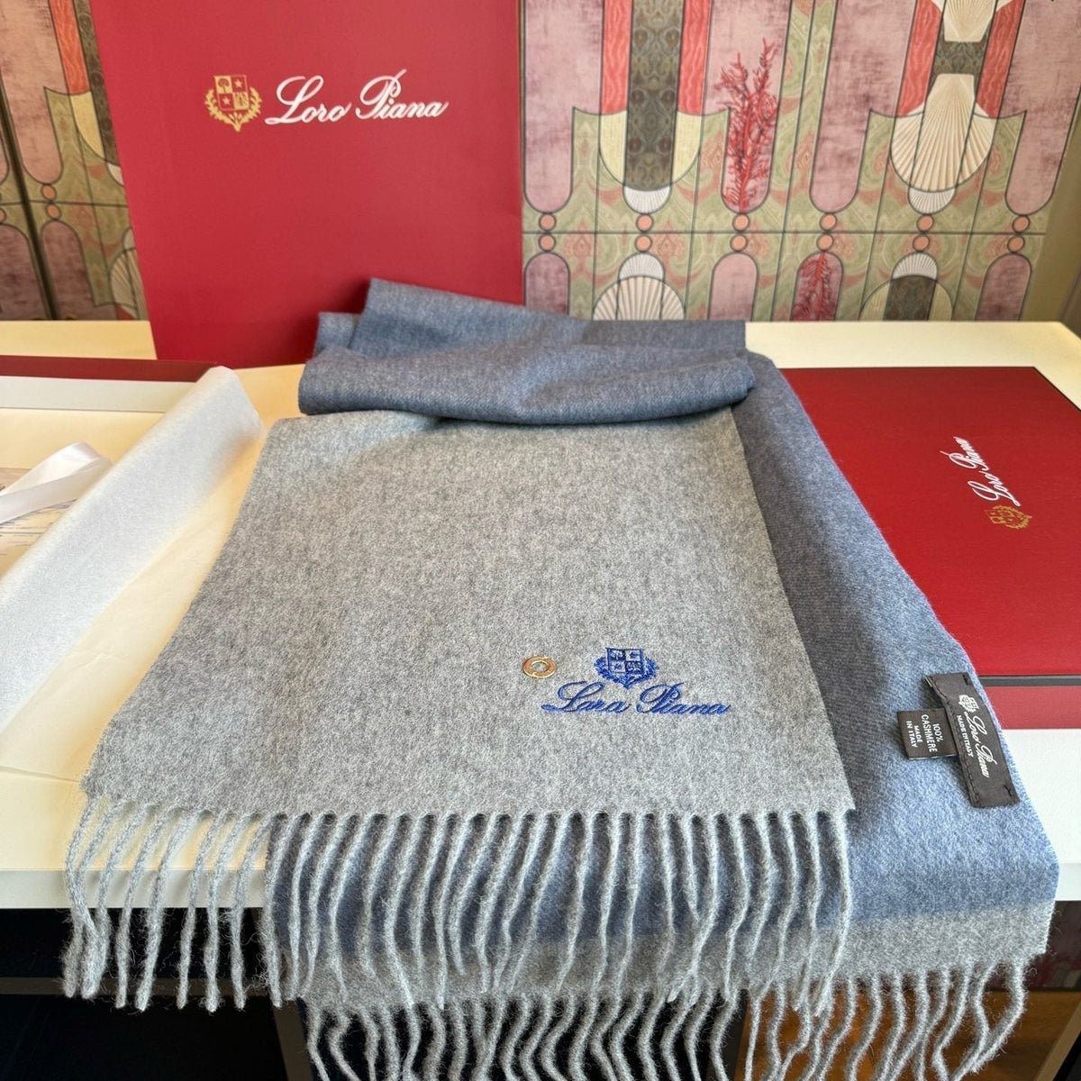 Loro Piana Reversible Fringed Cashmere Scarf product image 3, provided for visual reference and product detail review
