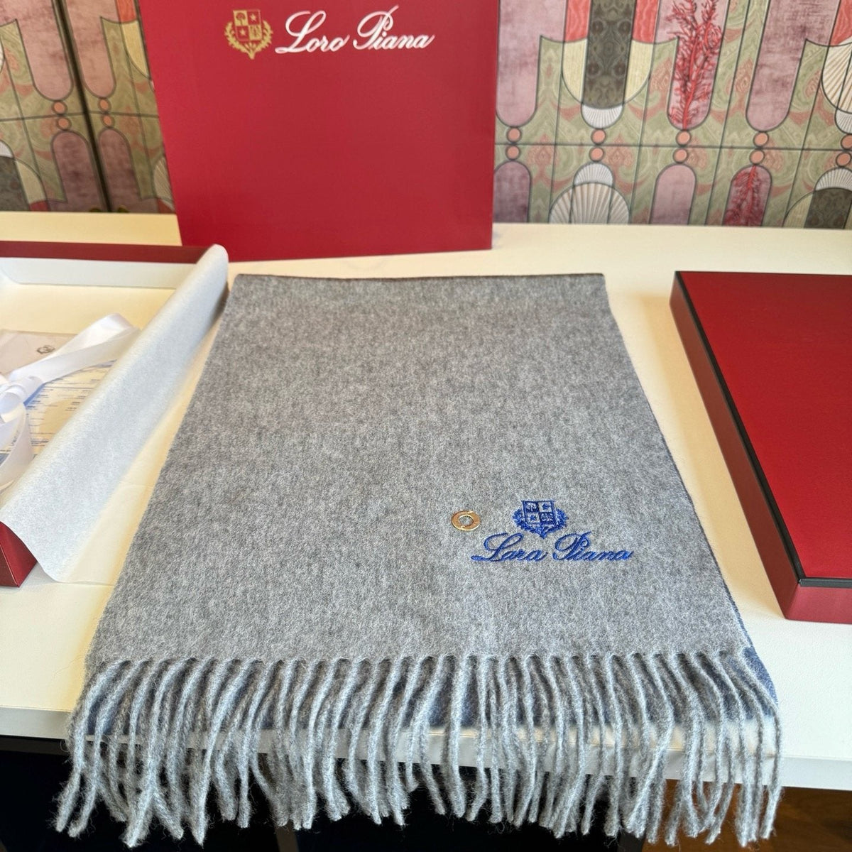 Loro Piana Reversible Fringed Cashmere Scarf product image 1, provided for visual reference and product detail review