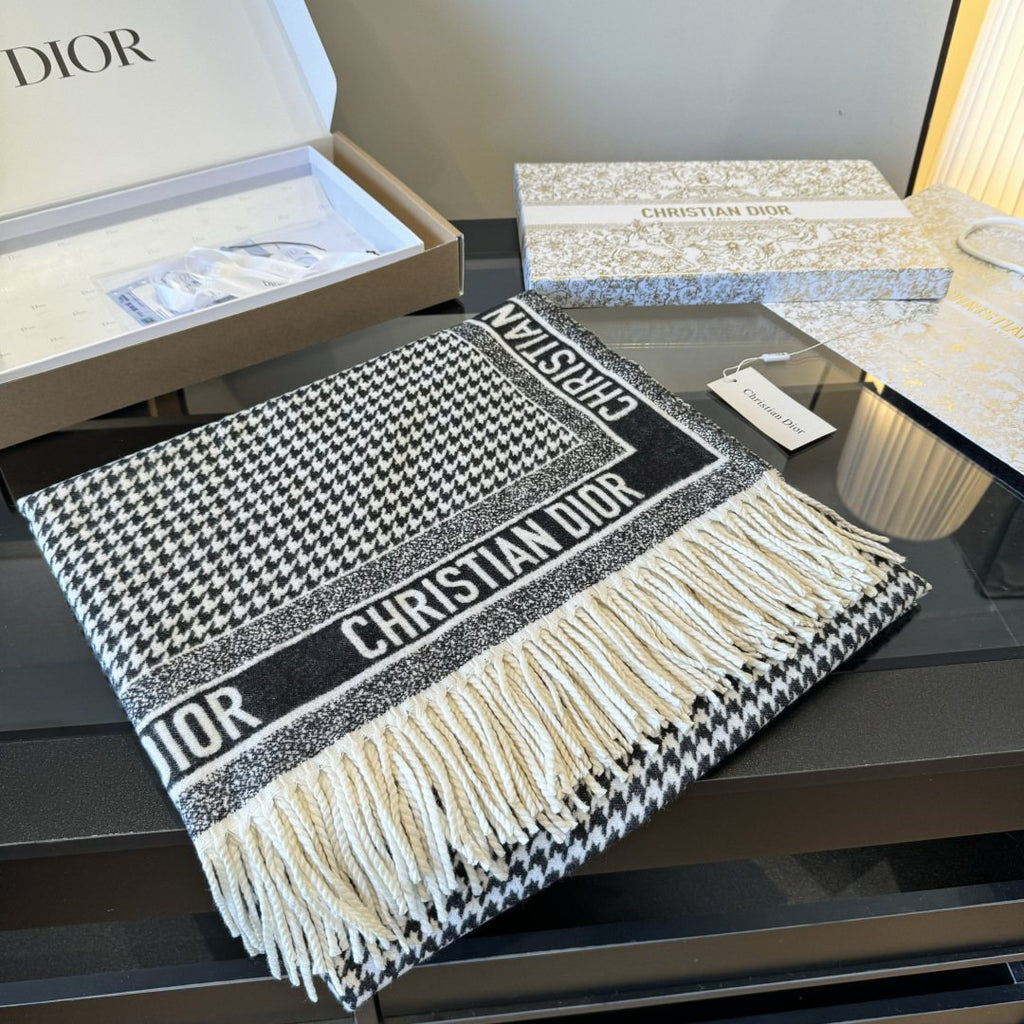 Dior Houndstooth Fringe Scarf product image 1, provided for visual reference and product detail review