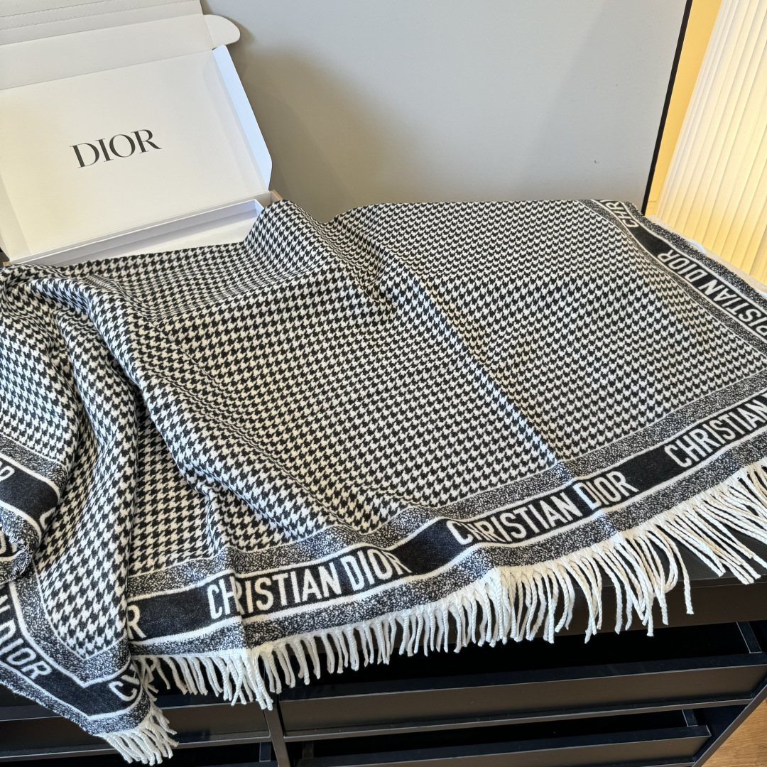 Dior Houndstooth Fringe Scarf product image 4, provided for visual reference and product detail review