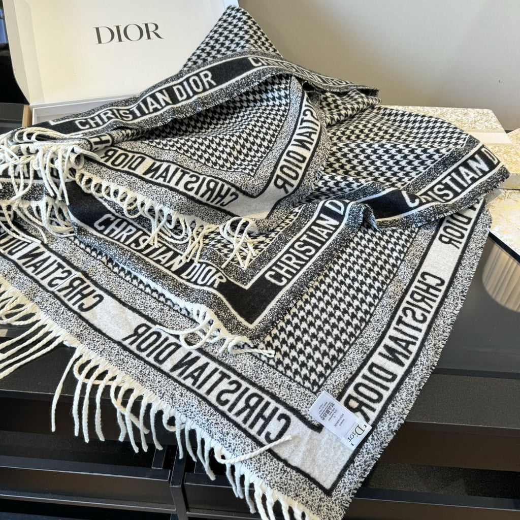 Dior Houndstooth Fringed Square Scarf & Shawl product image 7, provided for visual reference and product detail review
