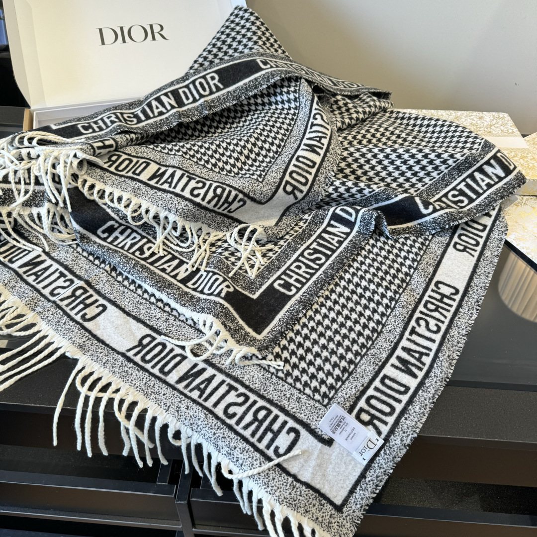 Dior Houndstooth Fringe Scarf product image 6, provided for visual reference and product detail review