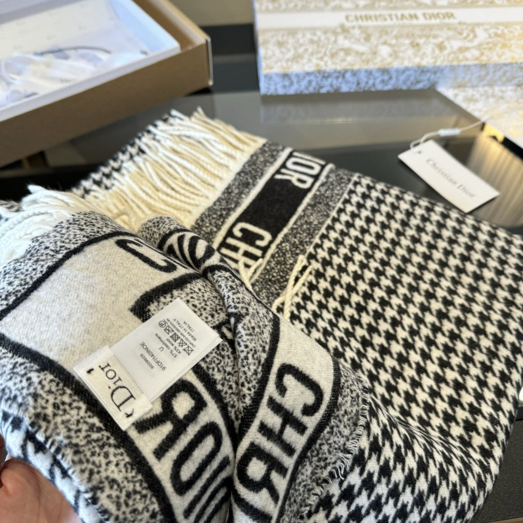 Dior Houndstooth Fringe Scarf product image 8, provided for visual reference and product detail review