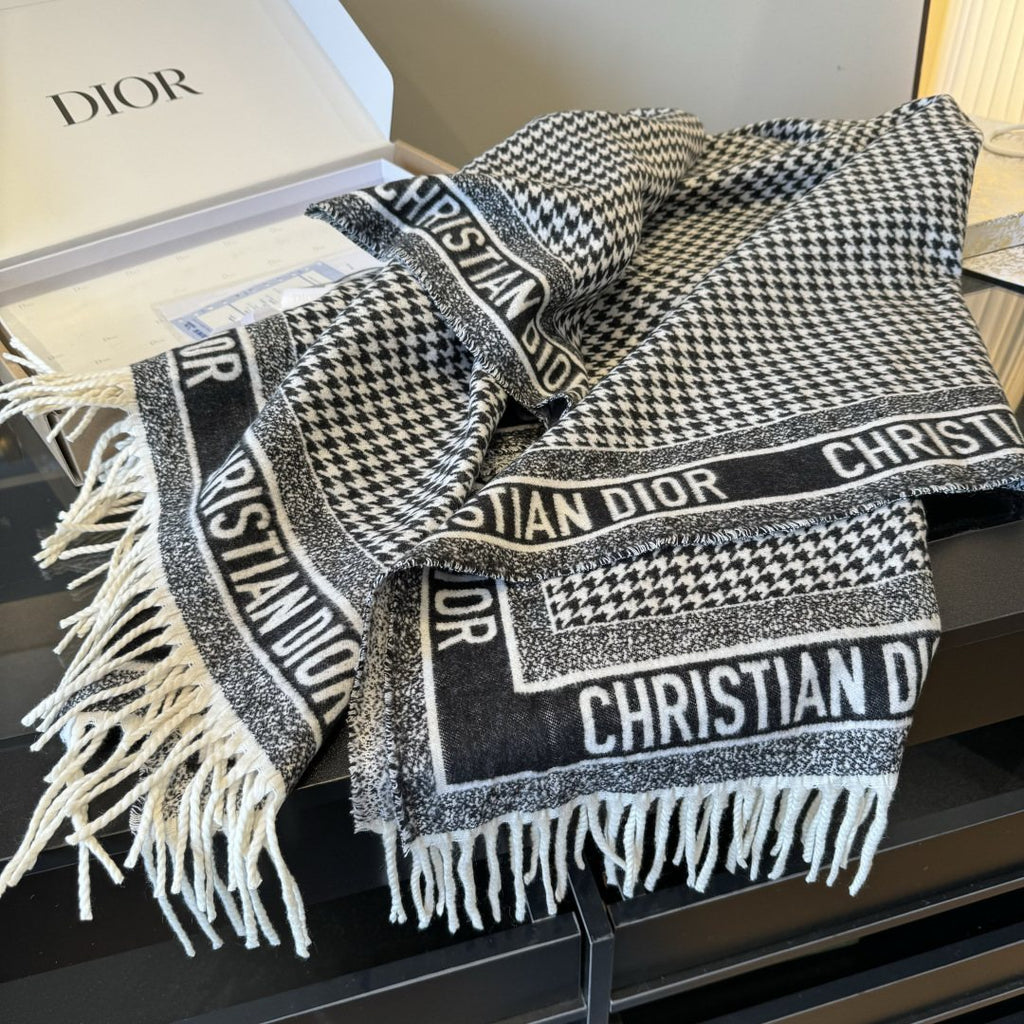 Dior Houndstooth Fringe Scarf product image 5, provided for visual reference and product detail review