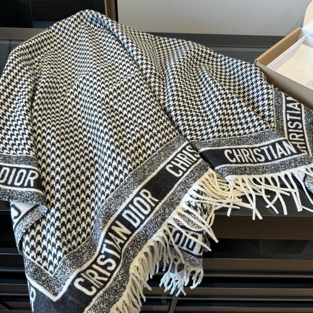 Dior Houndstooth Fringed Square Scarf & Shawl product image 9, provided for visual reference and product detail review