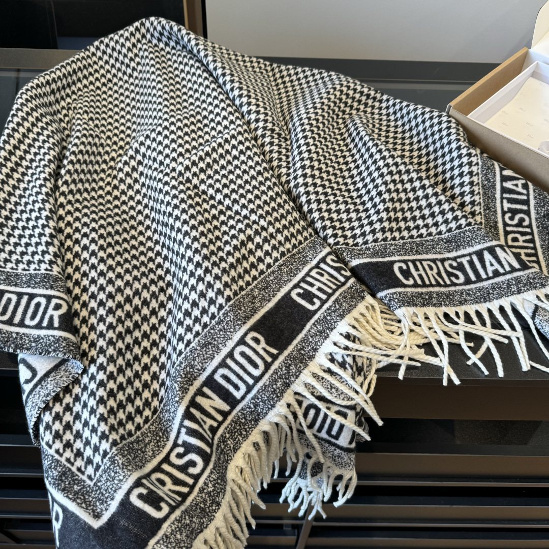 Dior Houndstooth Fringe Scarf product image 9, provided for visual reference and product detail review