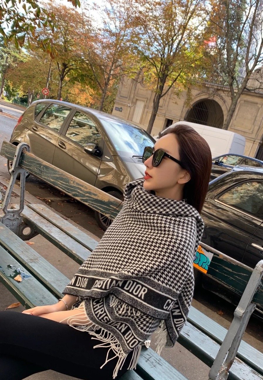 Dior Houndstooth Fringed Square Scarf & Shawl product image 2, provided for visual reference and product detail review