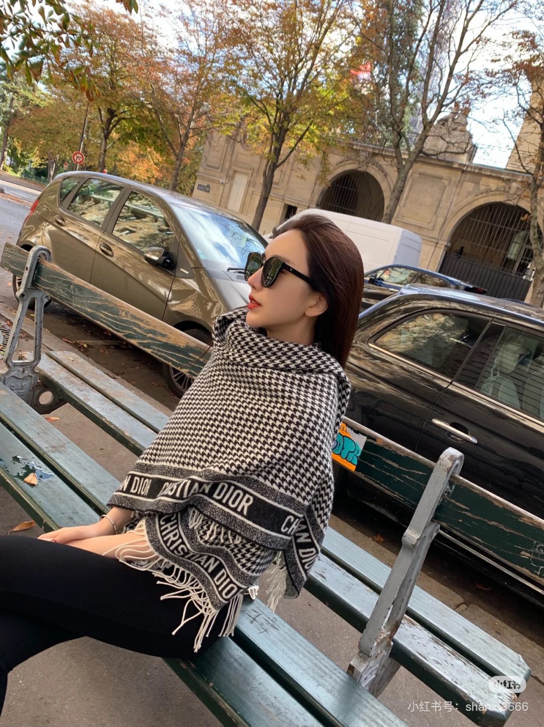 Dior Houndstooth Fringed Square Scarf & Shawl product image 3, provided for visual reference and product detail review