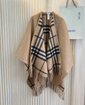 Burberry Fringed Plaid Trim Poncho Wrap product image 1, provided for visual reference and product detail review