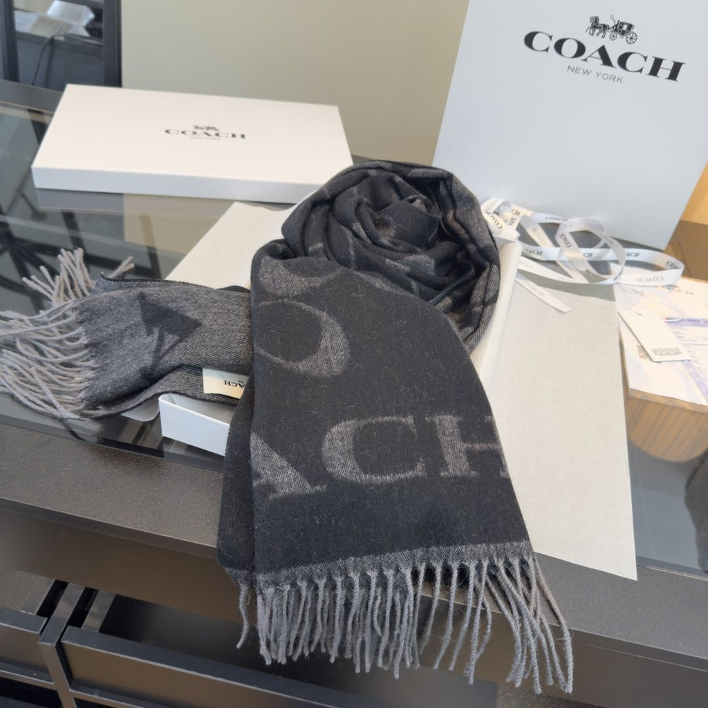 Coach Reversible Monogram Fringed Scarf product image 10, provided for visual reference and product detail review