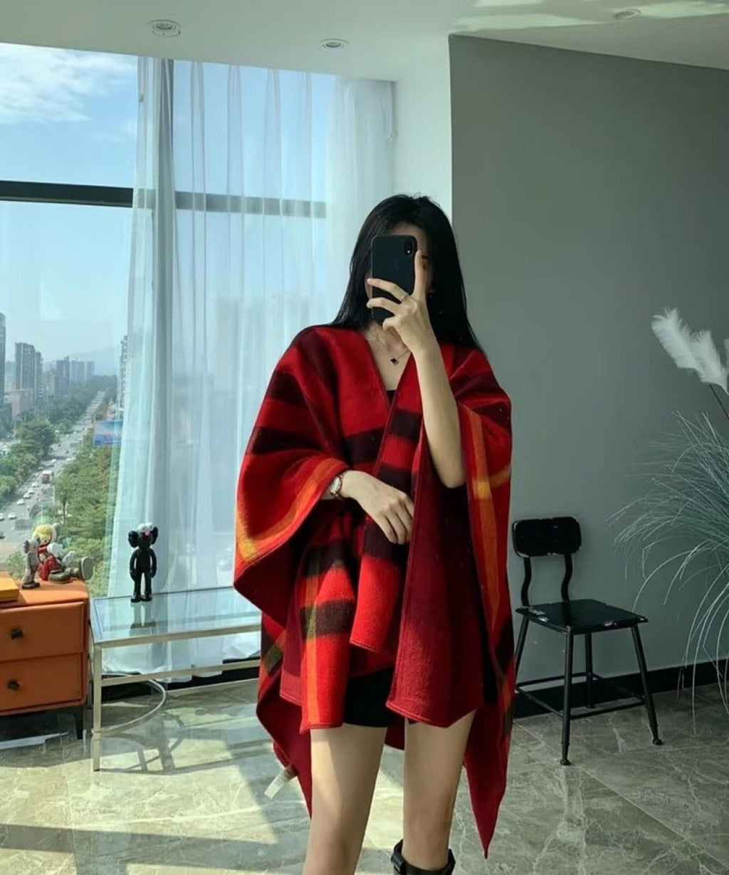 Burberry Reversible Plaid Cape Wrap product image 3, provided for visual reference and product detail review