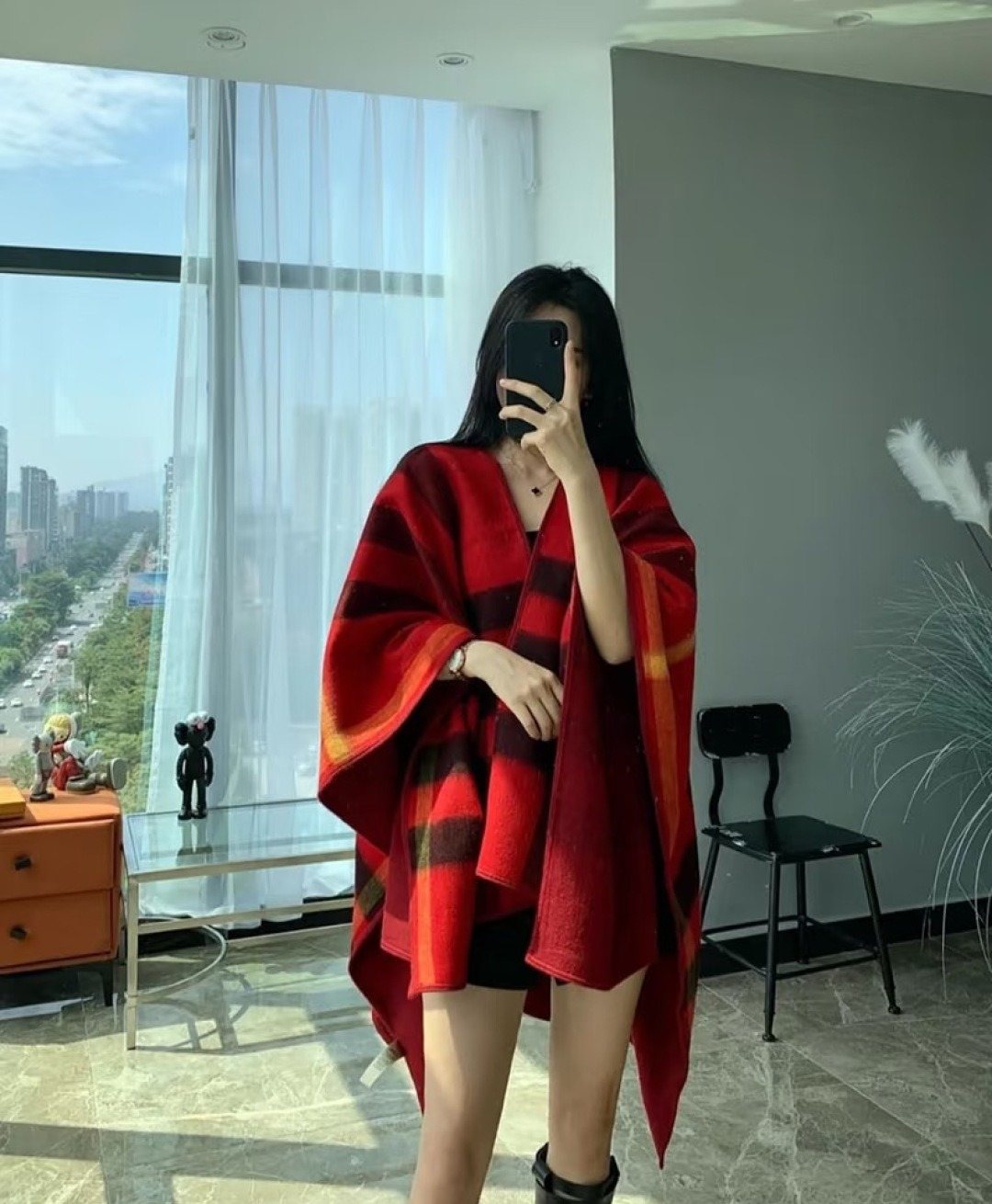 Burberry Reversible Plaid Cape Wrap product image 2, provided for visual reference and product detail review
