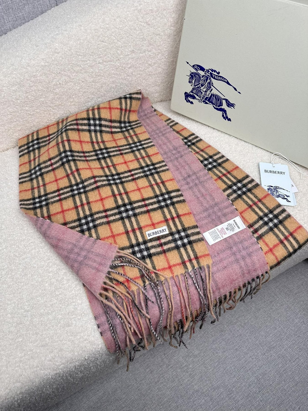 Burberry Reversible Fringed Plaid Scarf product image 8, provided for visual reference and product detail review