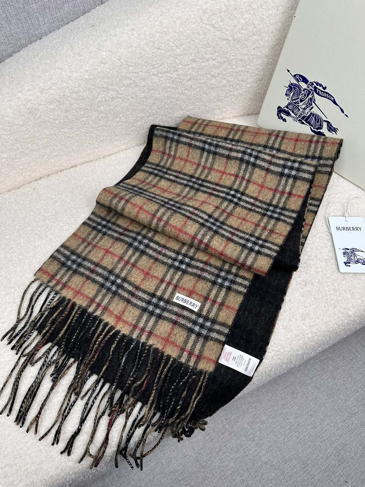Burberry Reversible Fringed Plaid Scarf product image 9, provided for visual reference and product detail review