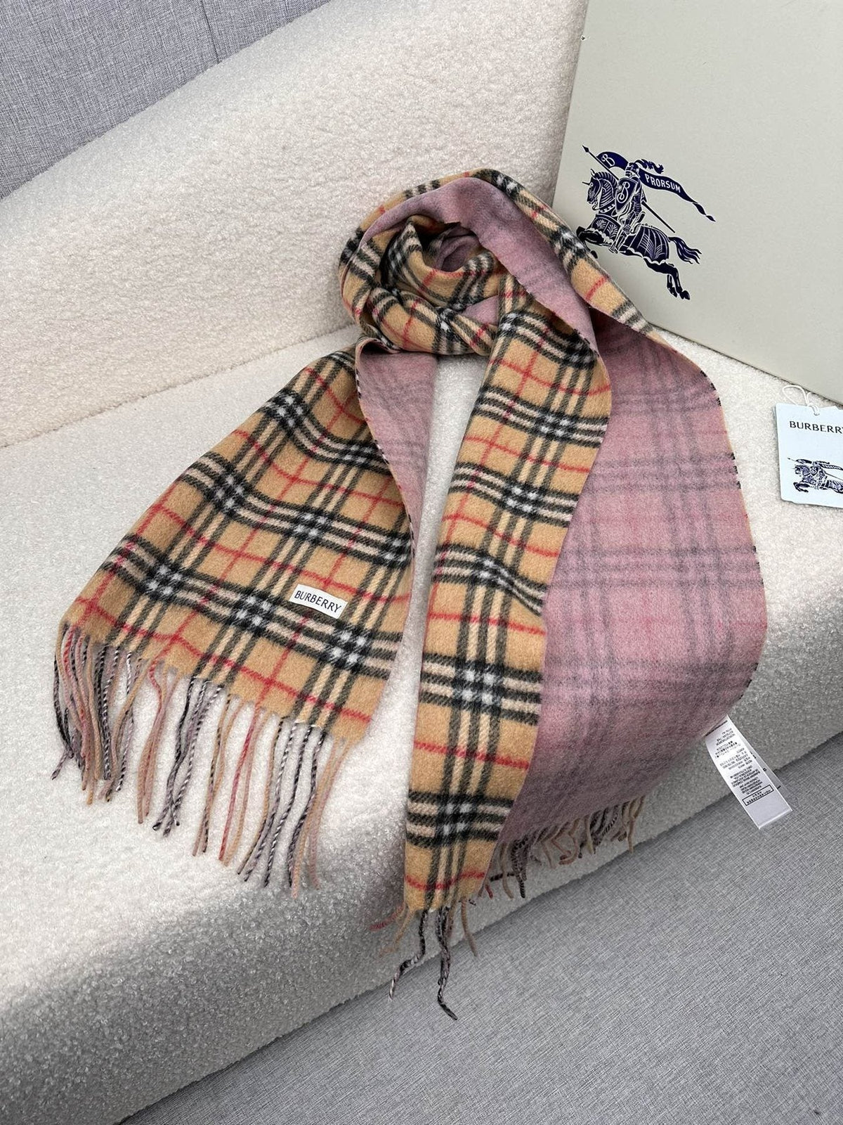 Burberry Reversible Fringed Plaid Scarf product image 6, provided for visual reference and product detail review