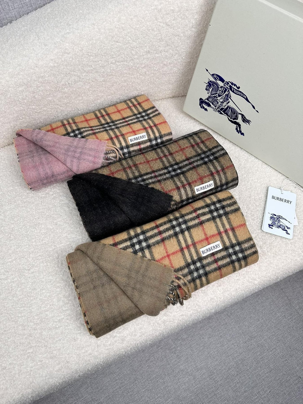 Burberry Reversible Fringed Plaid Scarf product image 16, provided for visual reference and product detail review
