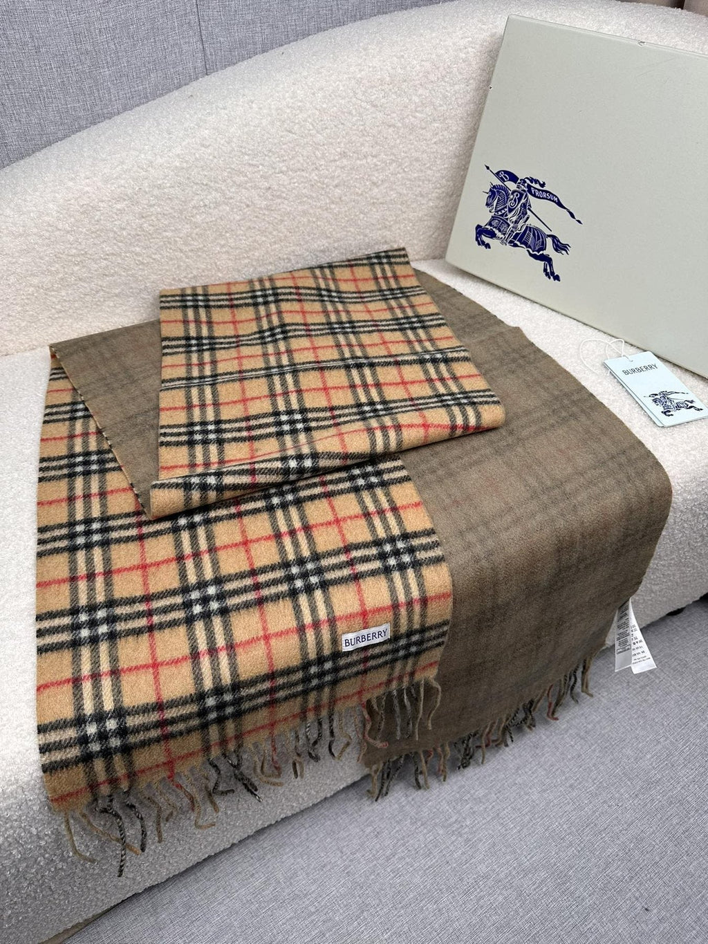 Burberry Reversible Fringed Plaid Scarf product image 15, provided for visual reference and product detail review
