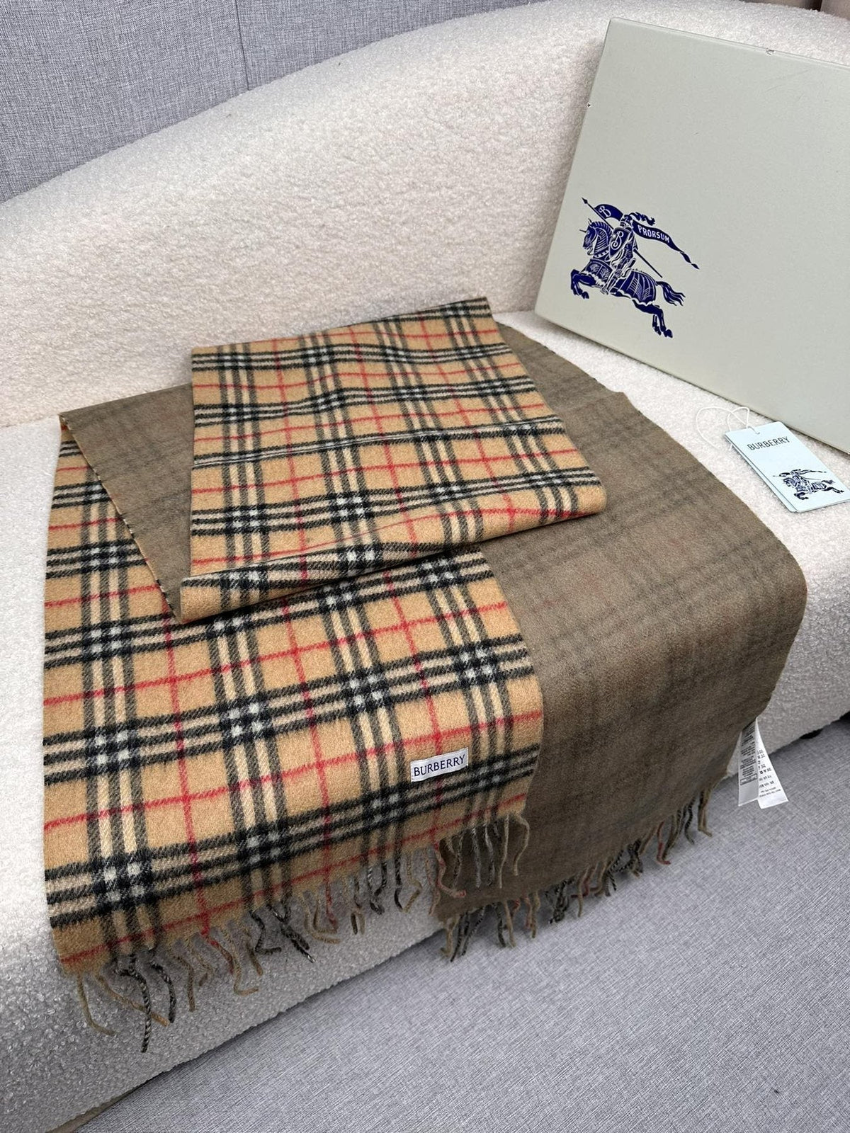 Burberry Reversible Fringed Plaid Scarf product image 15, provided for visual reference and product detail review