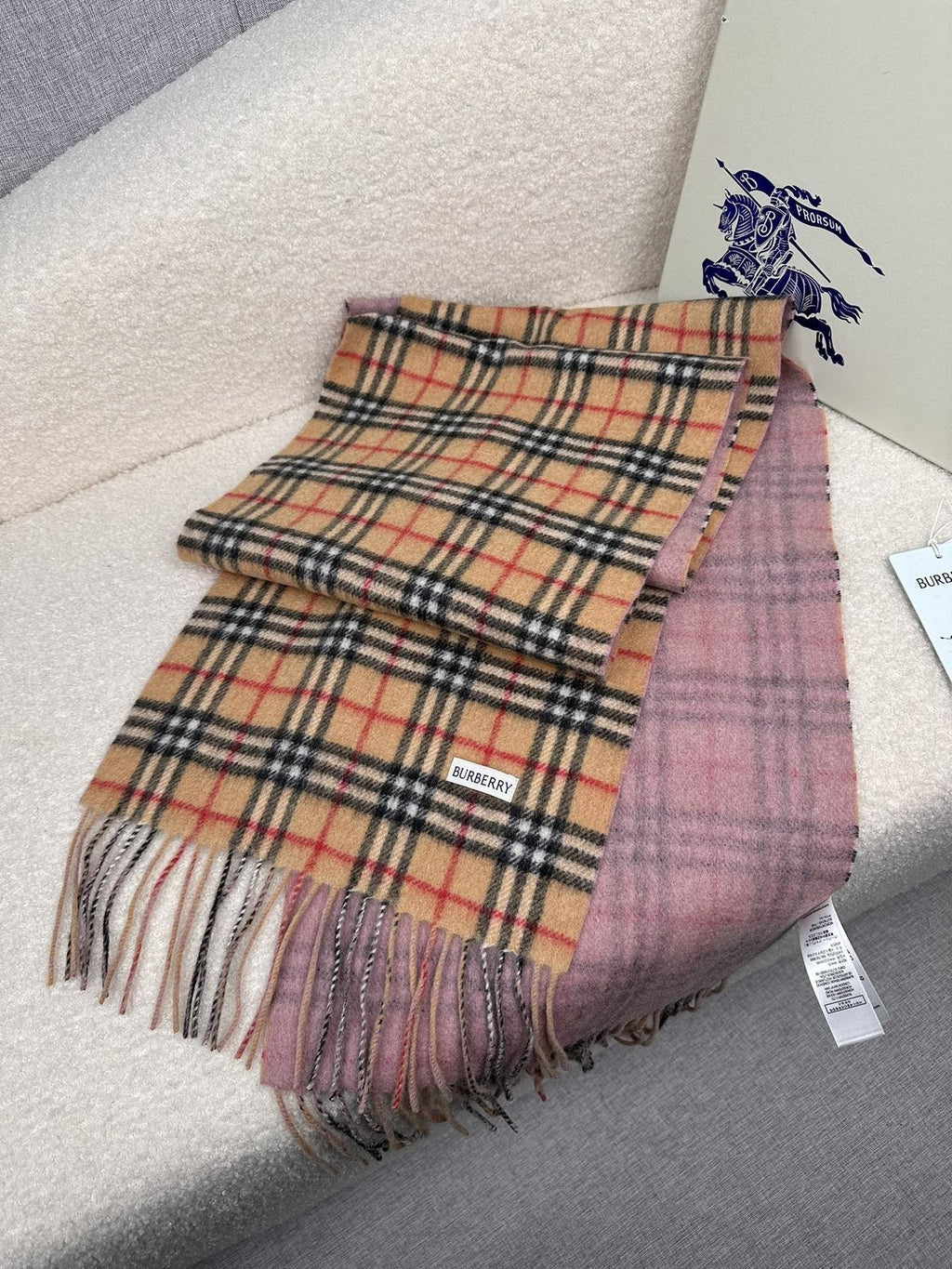 Burberry Reversible Fringed Plaid Scarf product image 7, provided for visual reference and product detail review