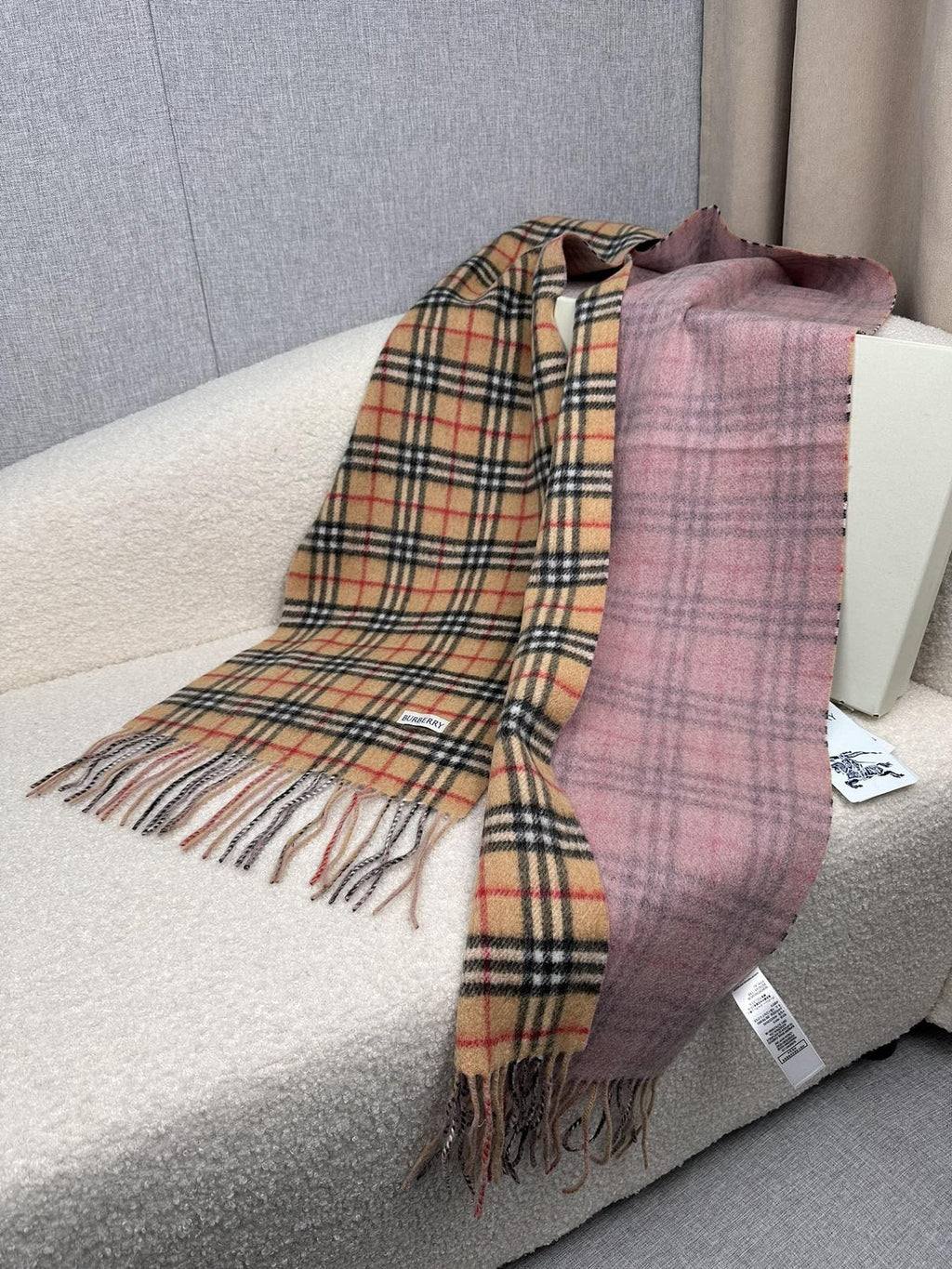 Burberry Reversible Fringed Plaid Scarf product image 4, provided for visual reference and product detail review
