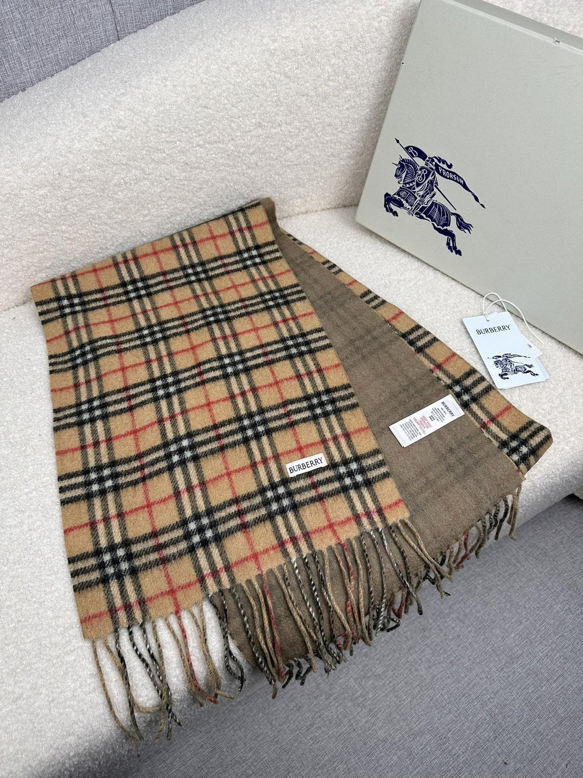Burberry Reversible Fringed Plaid Scarf product image 13, provided for visual reference and product detail review