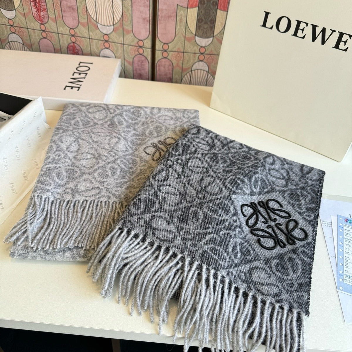 Loewe Reversible Fringe Pattern Scarf product image 1, provided for visual reference and product detail review