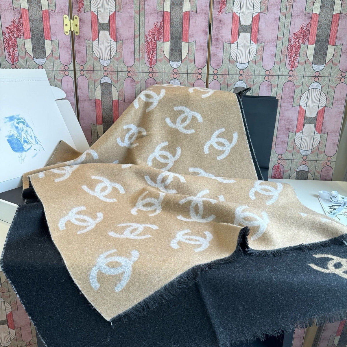 Chanel Reversible Logo Scarf Shawl product image 7, provided for visual reference and product detail review