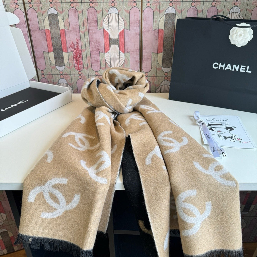 Chanel Reversible Logo Motif Scarf Shawl product image 5, provided for visual reference and product detail review
