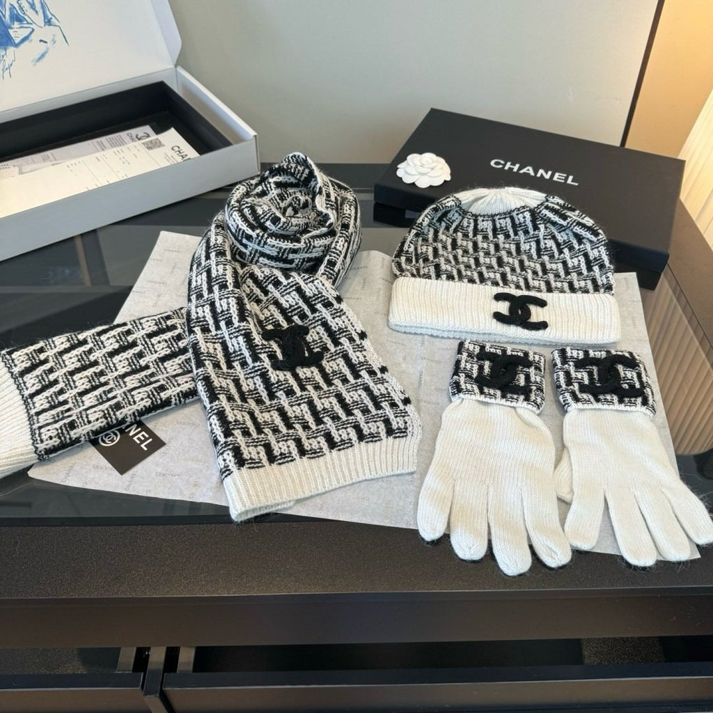 Chanel Logo Knit Hat, Scarf & Gloves Set product image 5, provided for visual reference and product detail review