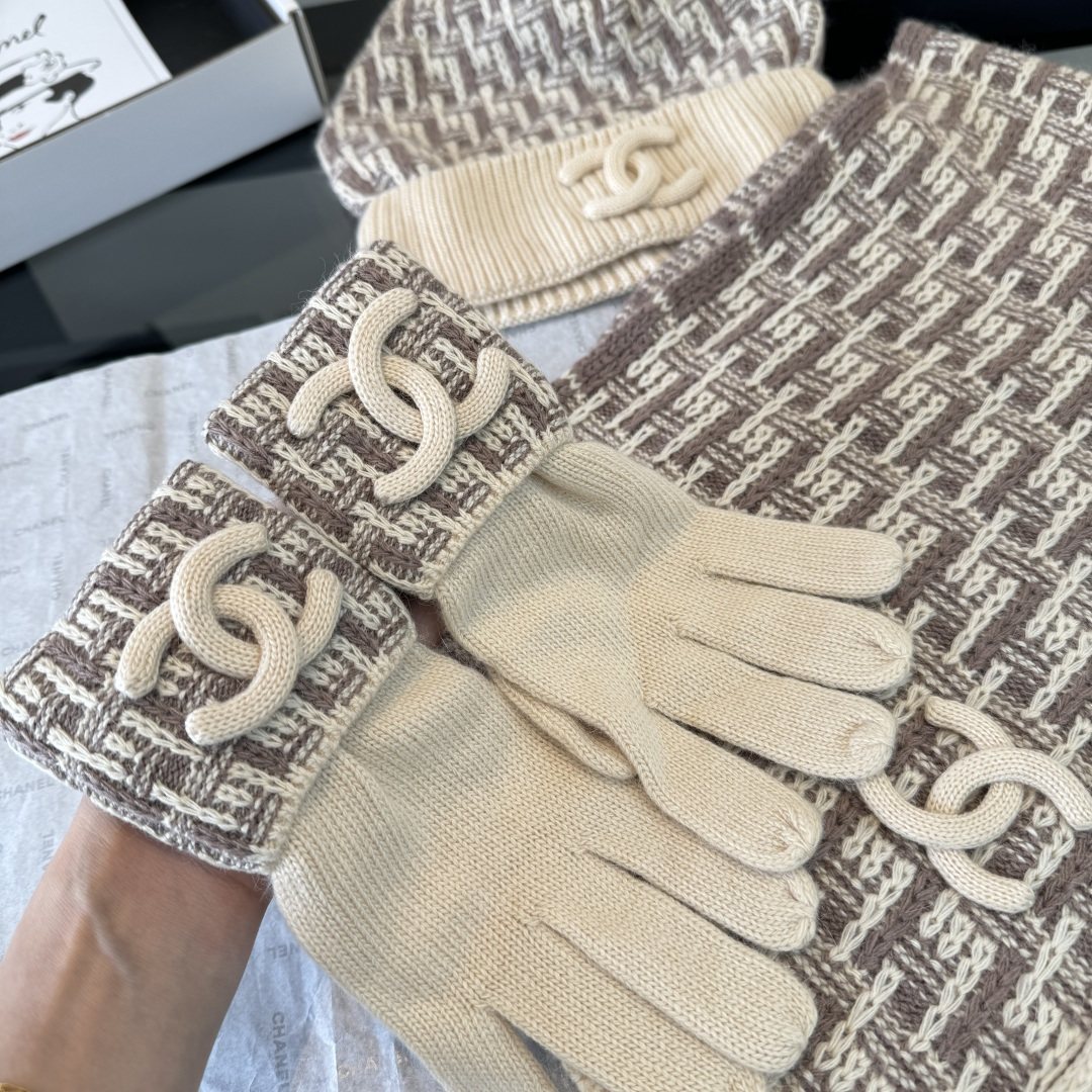 Chanel Logo Knit Hat, Scarf & Gloves Set product image 15, provided for visual reference and product detail review