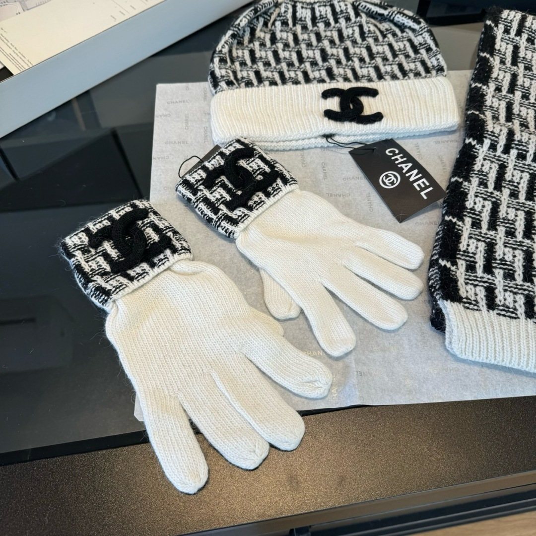 Chanel Logo Knit Hat, Scarf & Gloves Set product image 9, provided for visual reference and product detail review