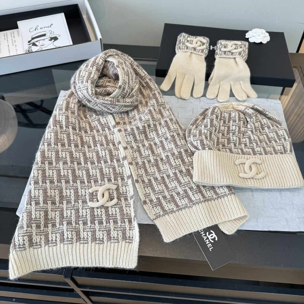 Chanel Logo Knit Hat, Scarf & Gloves Set product image 4, provided for visual reference and product detail review