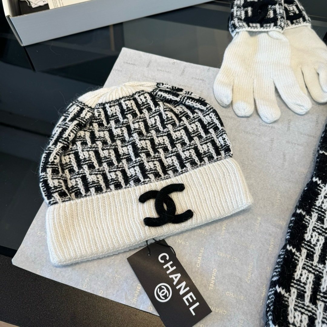 Chanel Logo Knit Hat, Scarf & Gloves Set product image 12, provided for visual reference and product detail review