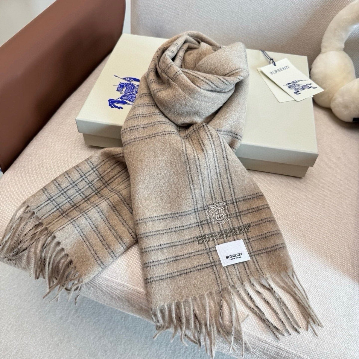 Burberry Light Blue Plaid Fringed Scarf product image 12, provided for visual reference and product detail review