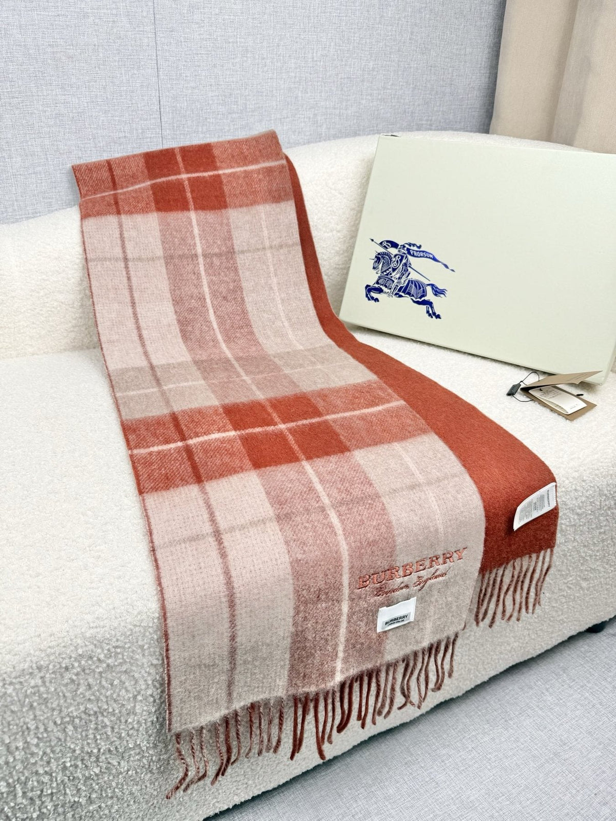 Burberry Double-Sided Plaid Fringe Scarf product image 3, provided for visual reference and product detail review