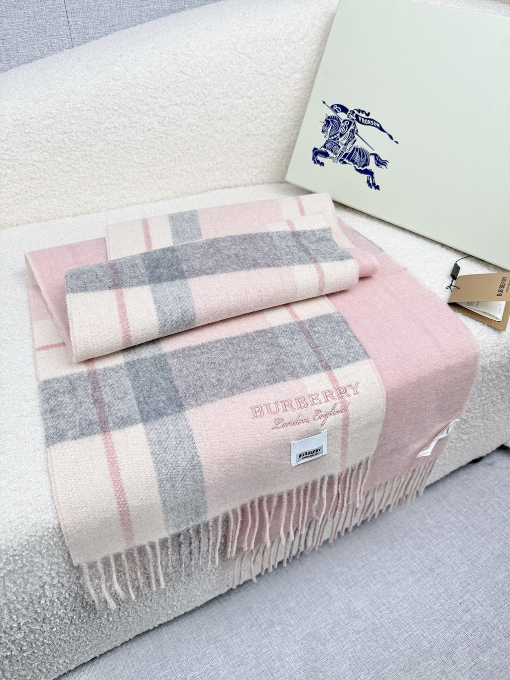 Burberry Double-Sided Plaid Fringe Scarf product image 7, provided for visual reference and product detail review
