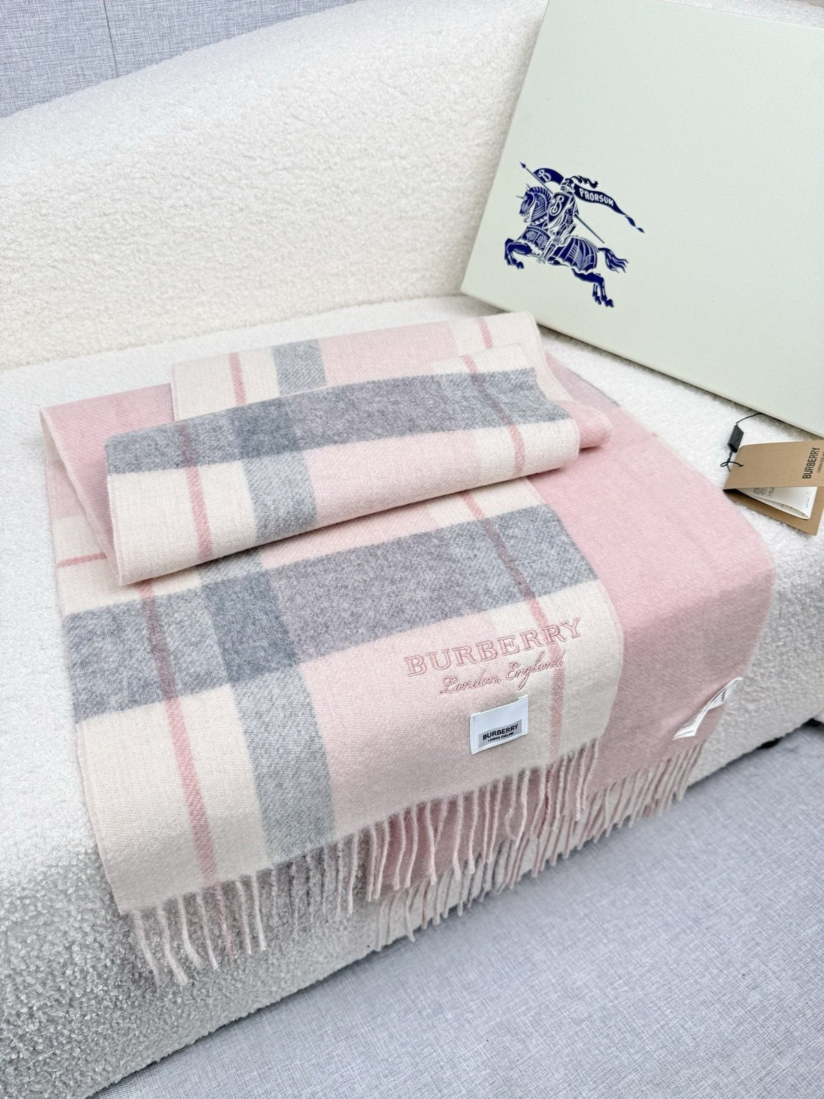 Burberry Double-Sided Plaid Fringe Scarf product image 7, provided for visual reference and product detail review