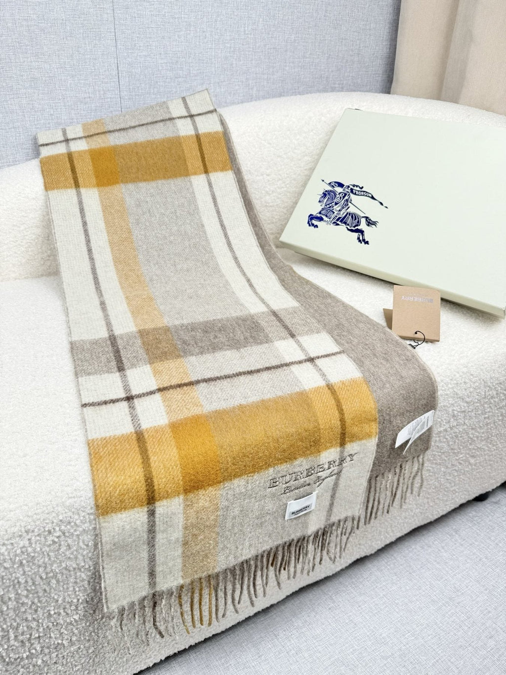 Burberry Double-Sided Plaid Fringe Scarf product image 9, provided for visual reference and product detail review