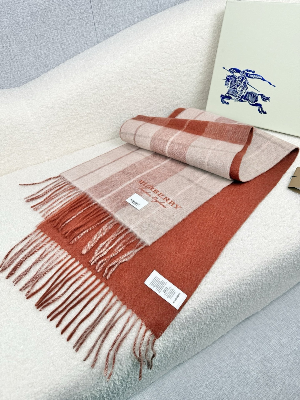 Burberry Double-Sided Plaid Fringe Scarf product image 1, provided for visual reference and product detail review