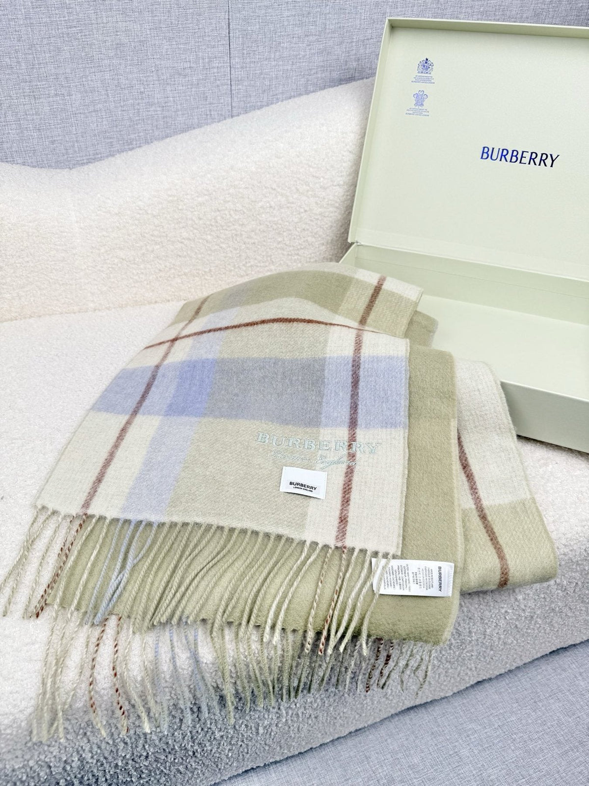 Burberry Double-Sided Plaid Fringe Scarf product image 5, provided for visual reference and product detail review