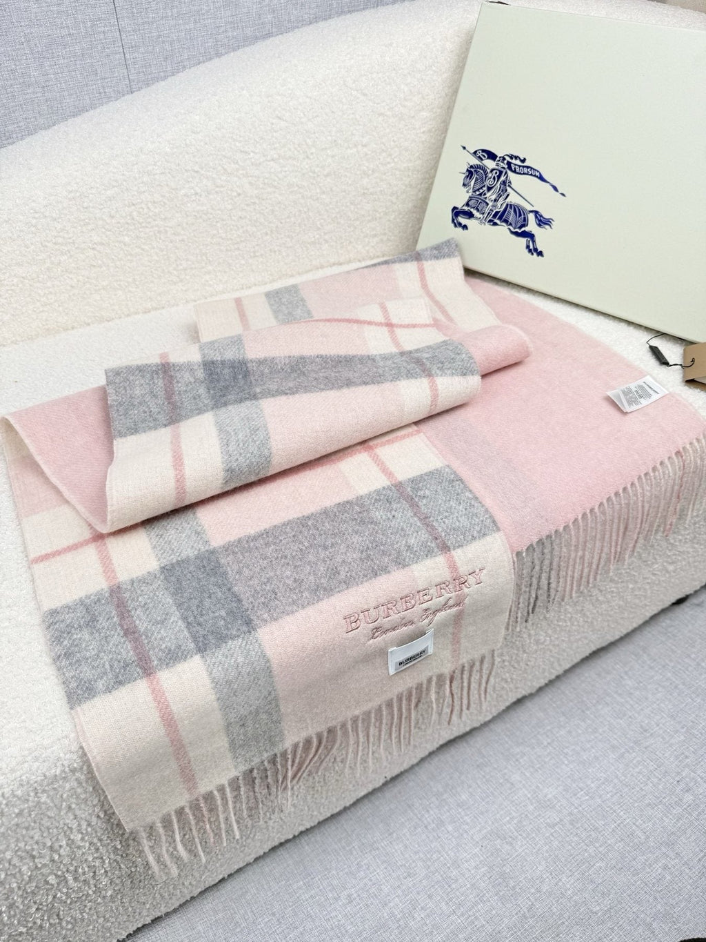 Burberry Double-Sided Plaid Fringe Scarf product image 10, provided for visual reference and product detail review